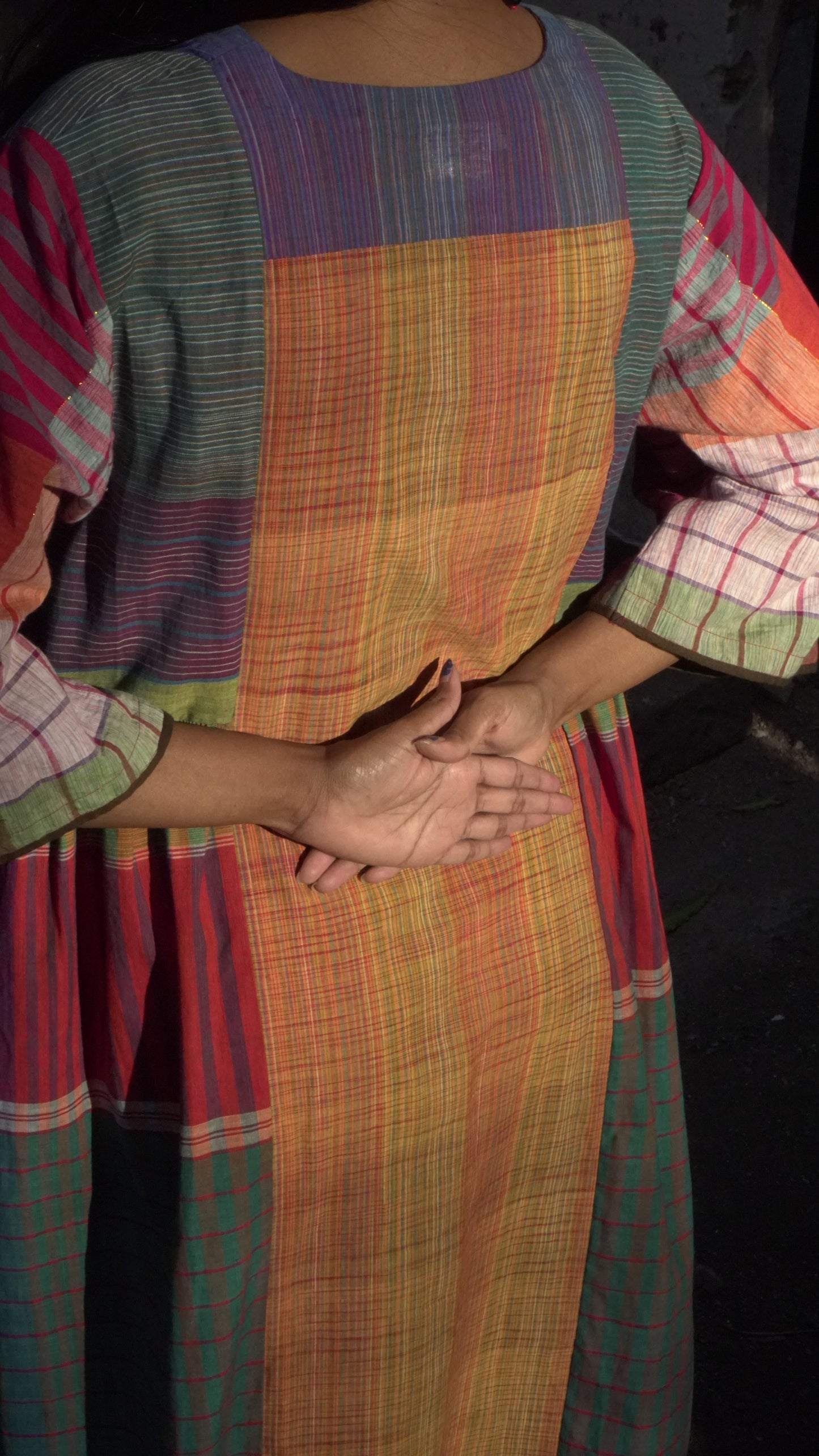 Atrangi Check Dress ( Orange-Green, Multicolor)