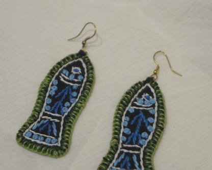 Handembroidered Fish Fabric Earings New- GE112