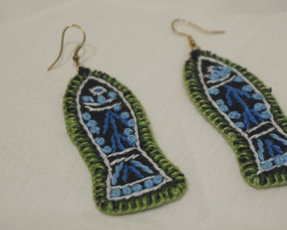 Handembroidered Fish Fabric Earings New- GE112