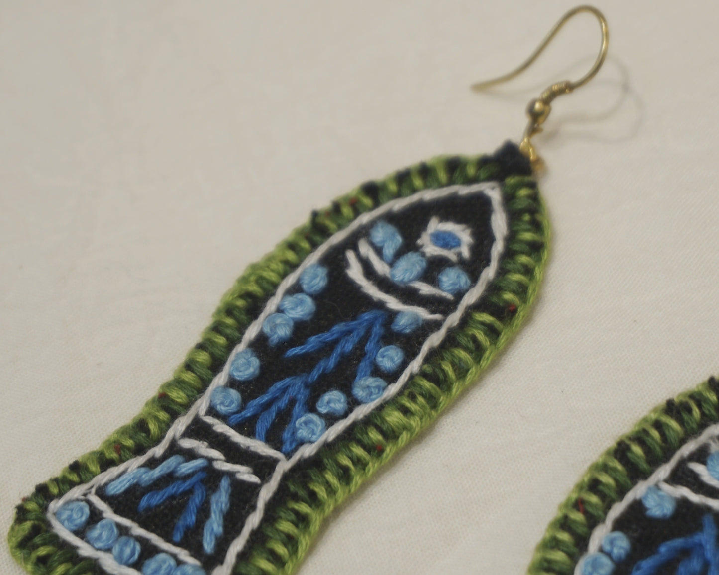 Handembroidered Fish Fabric Earings New- GE112