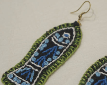Handembroidered Fish Fabric Earings New- GE112