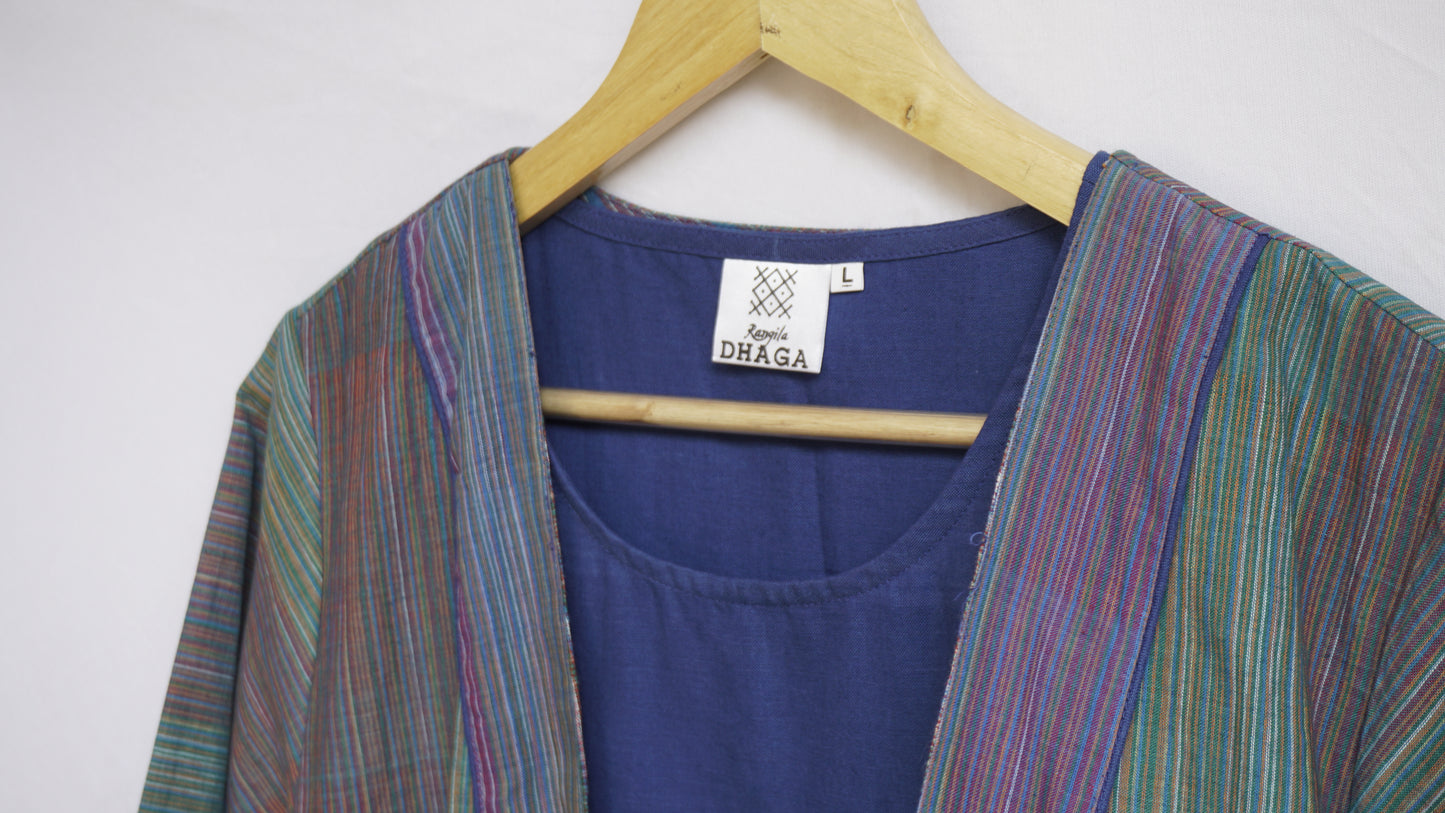 Long Shrug with Plain Blue Dress Set