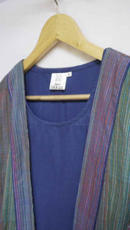 Long Shrug with Plain Blue Dress Set