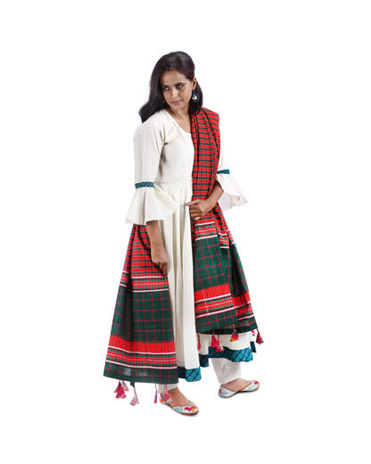 Patch work Gamcha Fashion Handloom Cotton Dupatta DP25 (Red Green  Multicolor)