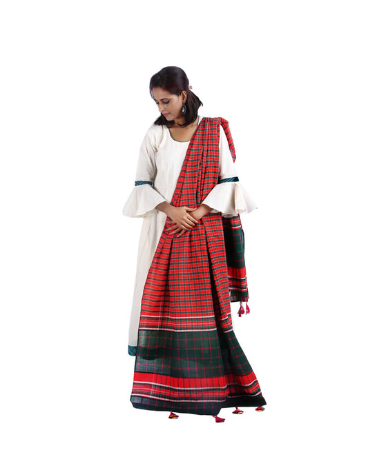 Patch work Gamcha Fashion Handloom Cotton Dupatta DP25 (Red Green  Multicolor)