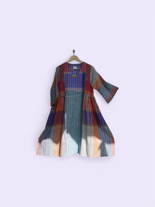 Multicolor Free Size Dress with Pockets – Knee Length, Flared Fit