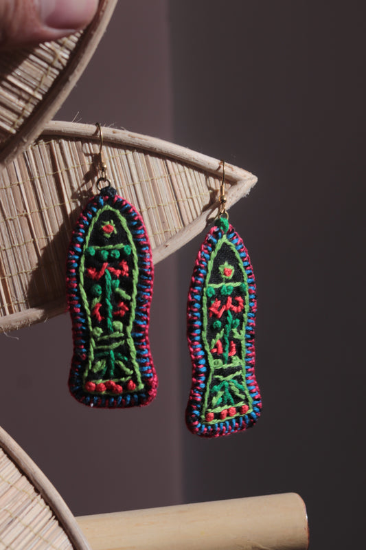 Hand embroidered Fish Fabric Earings new- GE009
