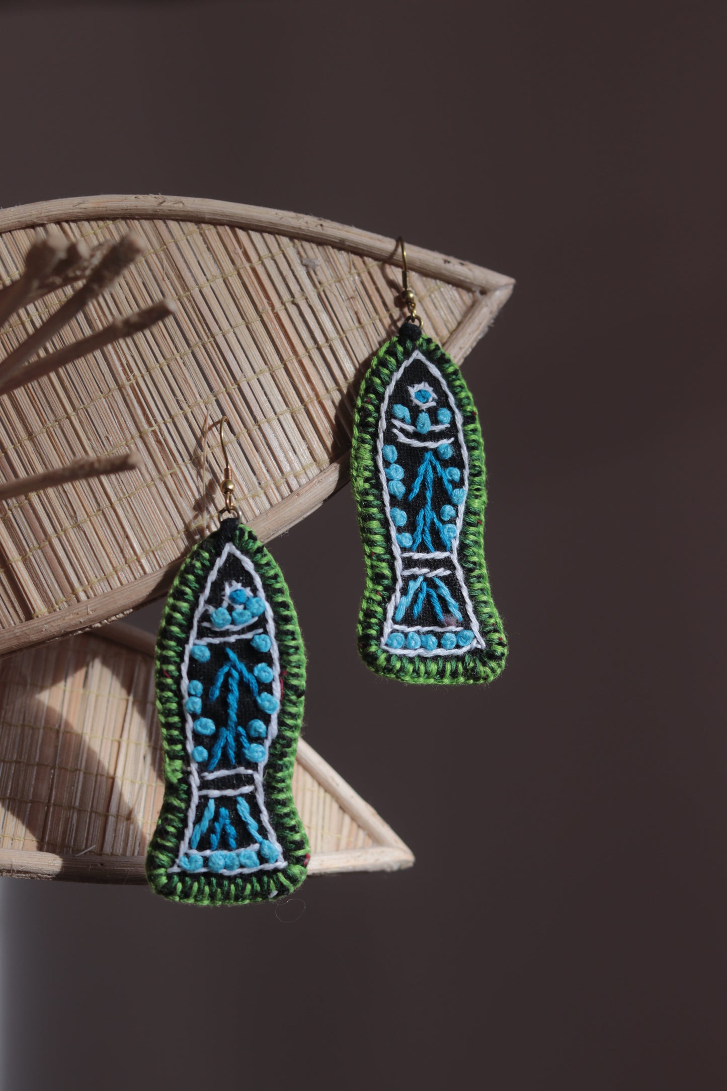 Handembroidered Fish Fabric Earings New- GE112