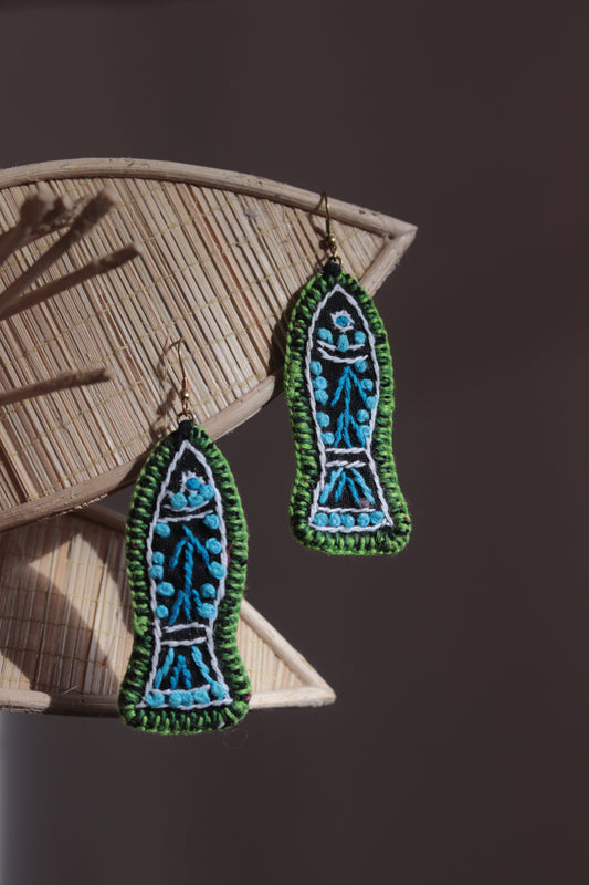 Handembroidered Fish Fabric Earings New- GE112