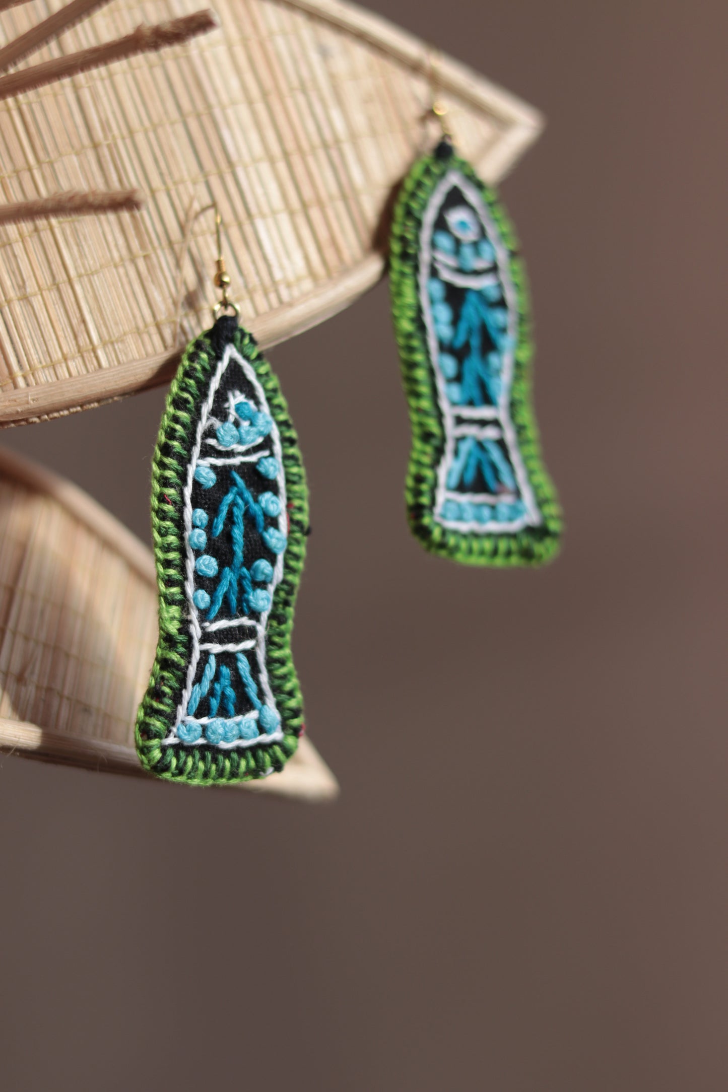 Handembroidered Fish Fabric Earings New- GE112