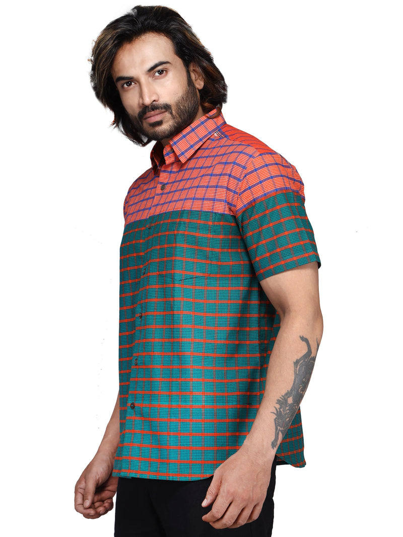 Shirt Men Gamcha Fashion Handloom Fabric Red & Green SH04