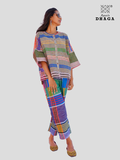 Handloom Gamcha Cotton Multicolor Free Size Front-Open Women’s Short Top/Jacket (TOP21)