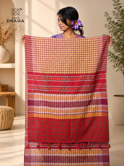 Handloom Gamcha Patchwork Dupatta | Multicolor Cotton Dupatta with Tassle (2.5m)- GD023