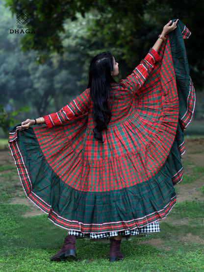 Shrug Long Gamcha Fashion Handloom Cotton Red, Red and Green Check SHR25