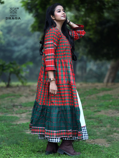 Shrug Long Gamcha Fashion Handloom Cotton Red, Red and Green Check SHR25