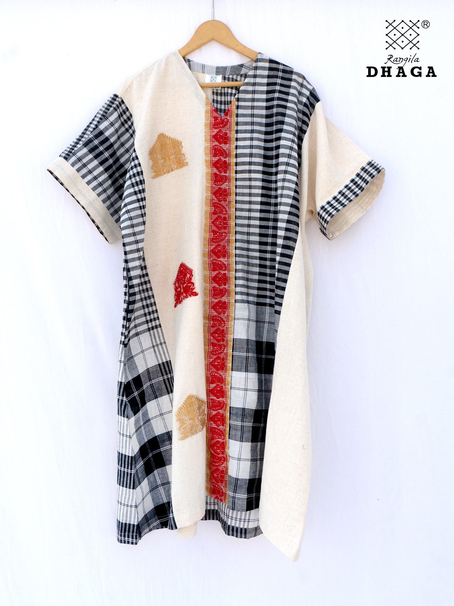 Kurta Dress for Women Free Size Gamcha Fashion Handloom Cotton Fabric White and Black, Red Check D41