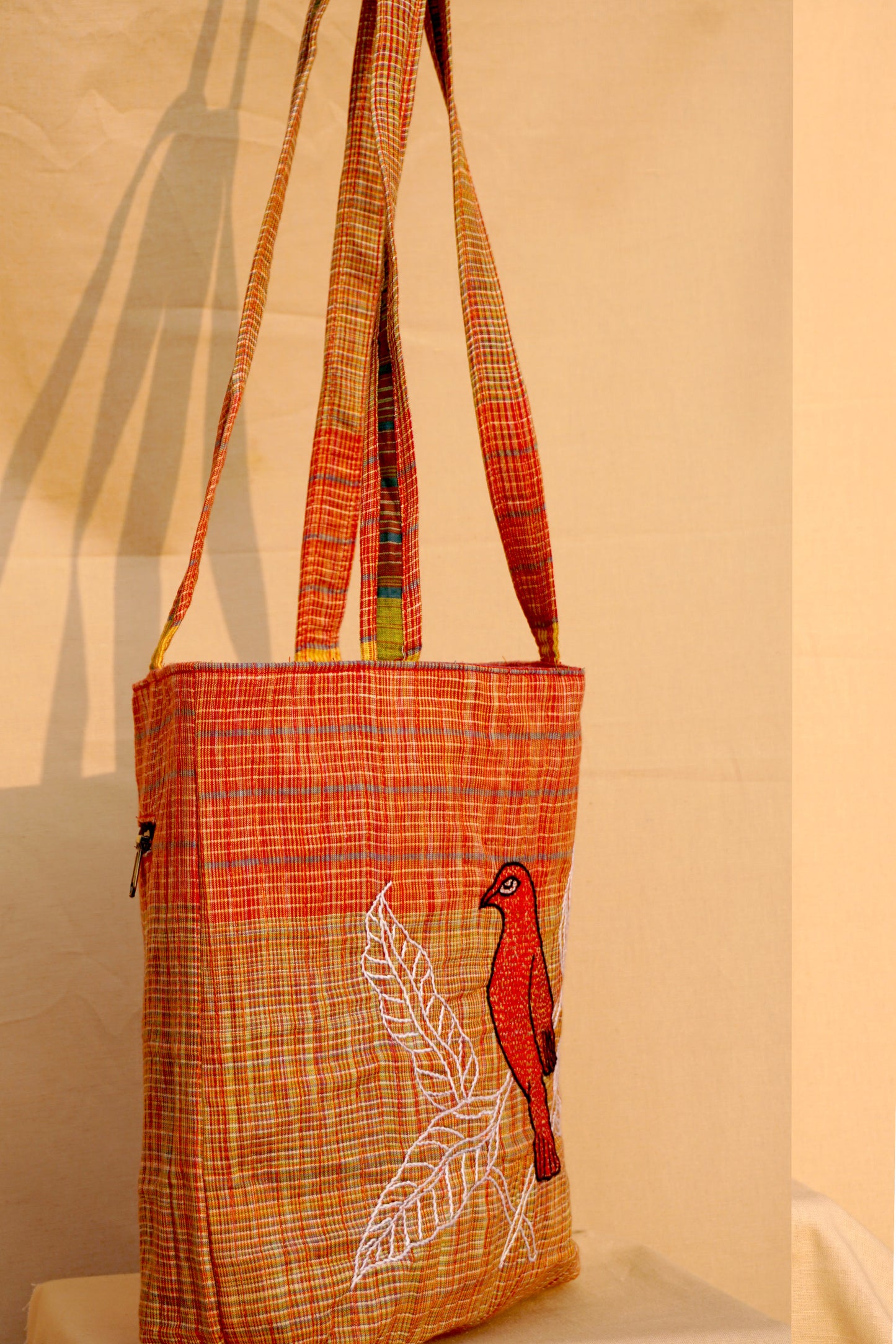 Yellow Handwoven Gamcha Tote Bag with Bird Embroidery Handmade Cotton Shoulder Bag – Rangila Dhaga   Bag29
