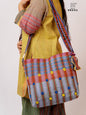 Hand-Embroidered Cotton Gamcha Sling Bag | Adjustable Crossbody Bag with Kantha, Feather & Lezy Stitch   | Rangila Dhaga  SL28