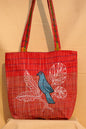 Red Handwoven Gamcha Tote Bag with Bird Embroidery Handmade Cotton Shoulder Bag – Rangila Dhaga   Bag28