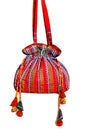 Multicolor Hand Embroidered Gamcha Potli Tote Bag – Kantha Stitch Drawstring Bag | Rangila Dhaga Bag 41