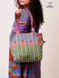 Hand-Embroidered Cotton Gamcha Tote Bag | Multicolor Artisan Shoulder Tote with Zip Closure & Multiple Pockets  106