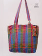 Hand-Embroidered Cotton Gamcha Tote Bag | Multicolor Artisan Shoulder Tote with Zip Closure & Multiple Pockets  107
