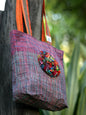 Handmade Gamcha Tote Bag with Floral Appliqué | Sustainable Cotton Handloom Bag TB112