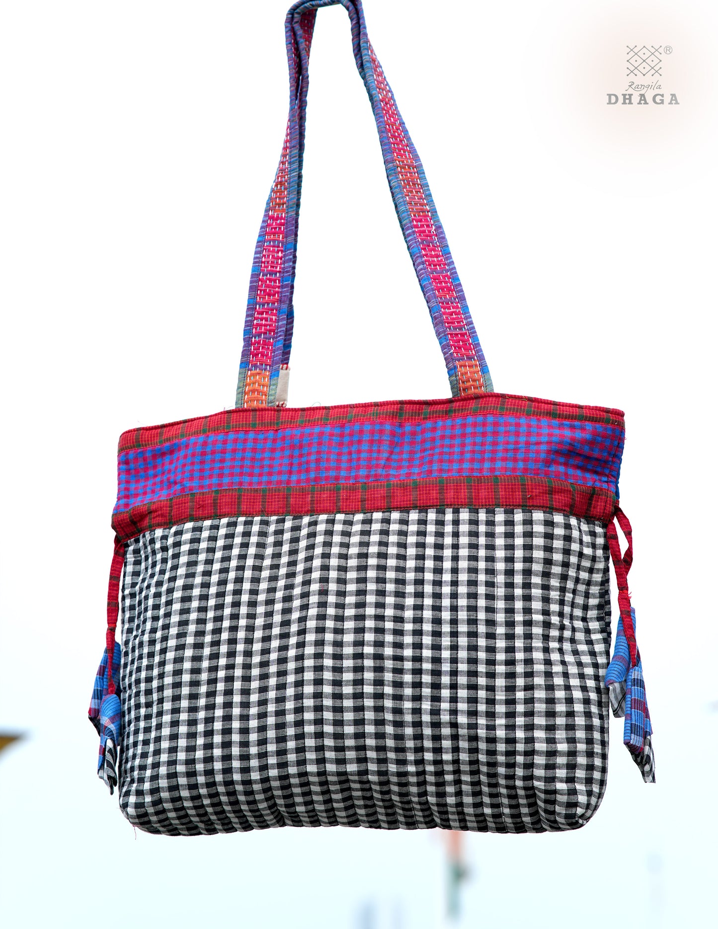 Hand-Embroidered Cotton Gamcha Tote Potli Bag | Multicolor Artisan Shoulder Tote with Zip Closure & Multiple Pockets  111