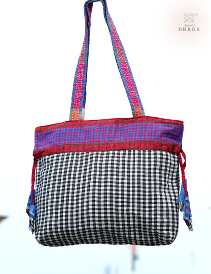 Hand-Embroidered Cotton Gamcha Tote Potli Bag | Multicolor Artisan Shoulder Tote with Zip Closure & Multiple Pockets  111