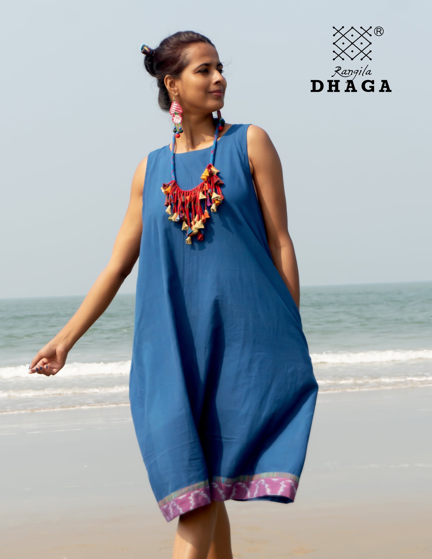 handloom blue sleeveless dress
