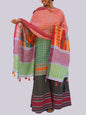 Patch work Gamcha Fashion Handloom Cotton Dupatta DP23 (Oreng Green  Multicolor)