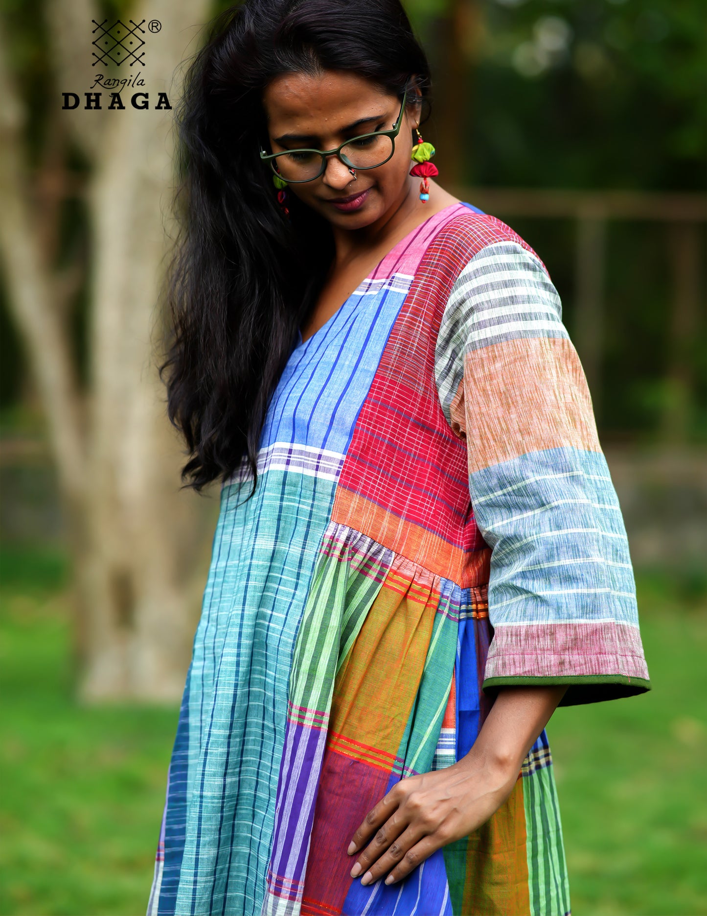 Multicolor Free Size Dress with Pockets – Knee Length, Flared Fit