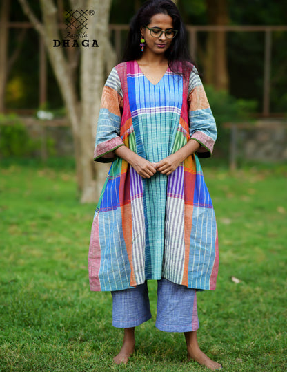 Multicolor Free Size Dress with Pockets – Knee Length, Flared Fit