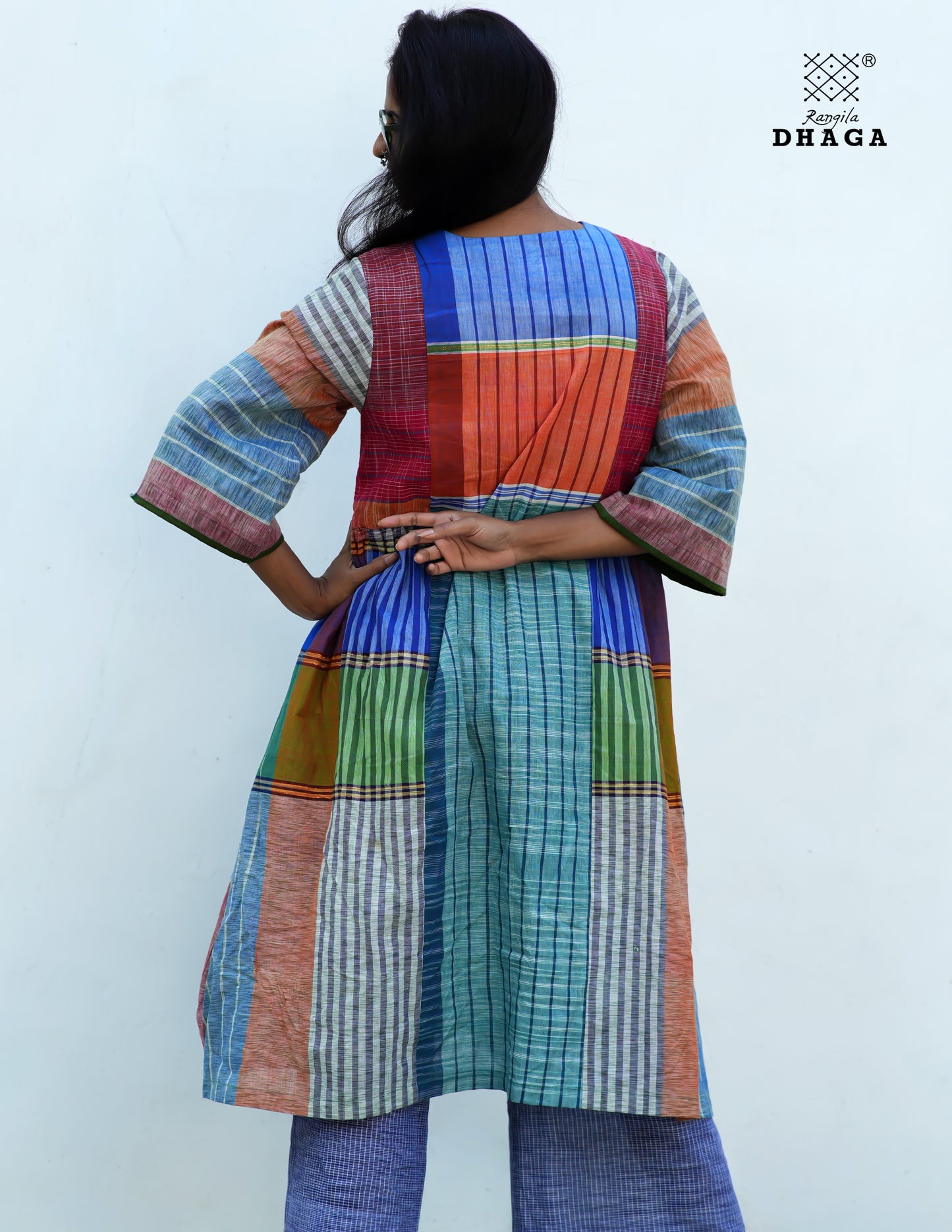 Multicolor Free Size Dress with Pockets – Knee Length, Flared Fit