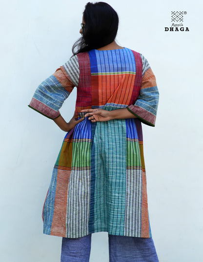 Multicolor Free Size Dress with Pockets – Knee Length, Flared Fit