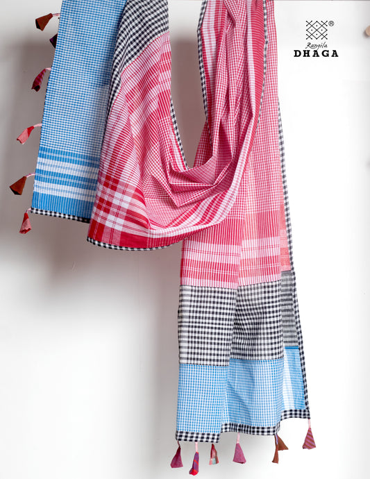 Rangila Dhaga Patchwork Gamcha Dupatta with Tassels – Multicolor Checks (2.5m)- GD030
