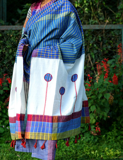 Hand Embroidered Kantha Gamcha Patchwork Dupatta with Appliqué Circle Motifs – Multicolor- Tassels (2.5m)- GD017 (Copy)