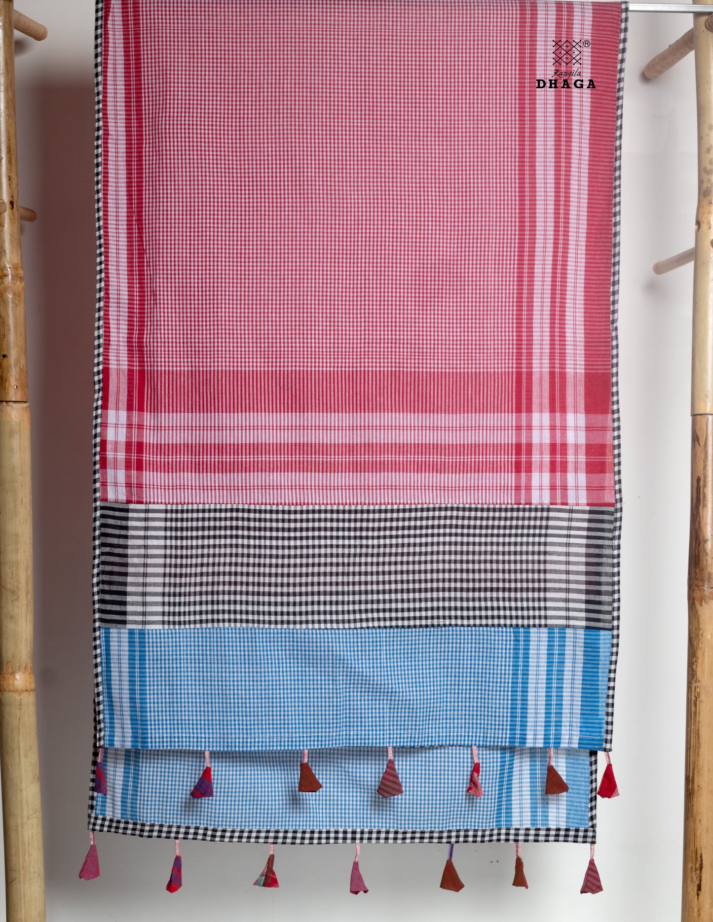 Rangila Dhaga Patchwork Gamcha Dupatta with Tassels – Multicolor Checks (2.5m)- GD030