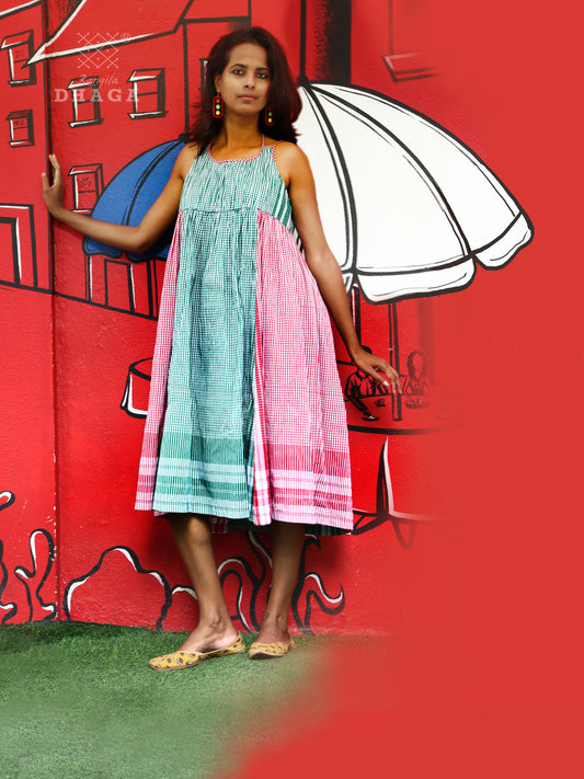 Dress Gamcha Fashion Handloom Cotton Fabric Red And Green Check D34