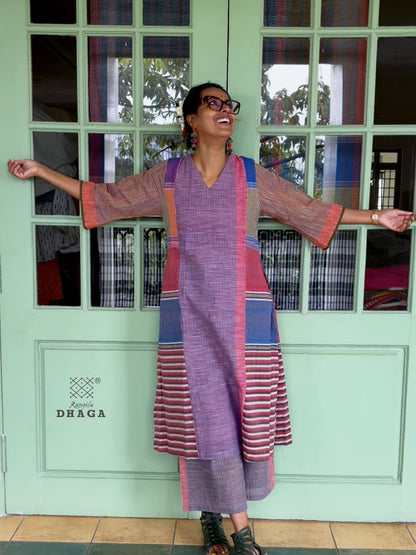 Handloom Gamcha Patchwork Kurti | V-Neck | 3/4 Sleeves | Side Pockets | Signature Design by Rangila Dhaga Kurti10