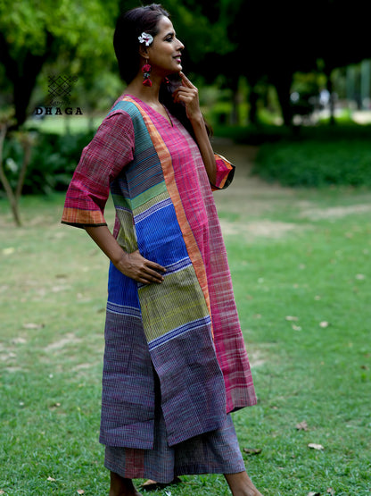 Handloom Cotton Patchwork Gamcha Kurti with Pant Set- GK020