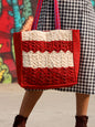 Gamcha Drapari Wrinkle Tote Bag – Handcrafted Cotton with 3 Zip Pockets Red Offwhite BAG16