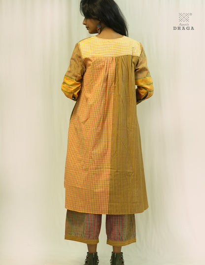 Handembroidered Gamcha  Dress with pant set | Artisan Cotton Dress with Pockets| Rangila Dhaga KD050