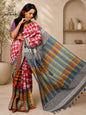 Handloom Kotki & Checked Gamcha Patchwork Saree – Multicolour with Decorative Tassel Pallu GS153