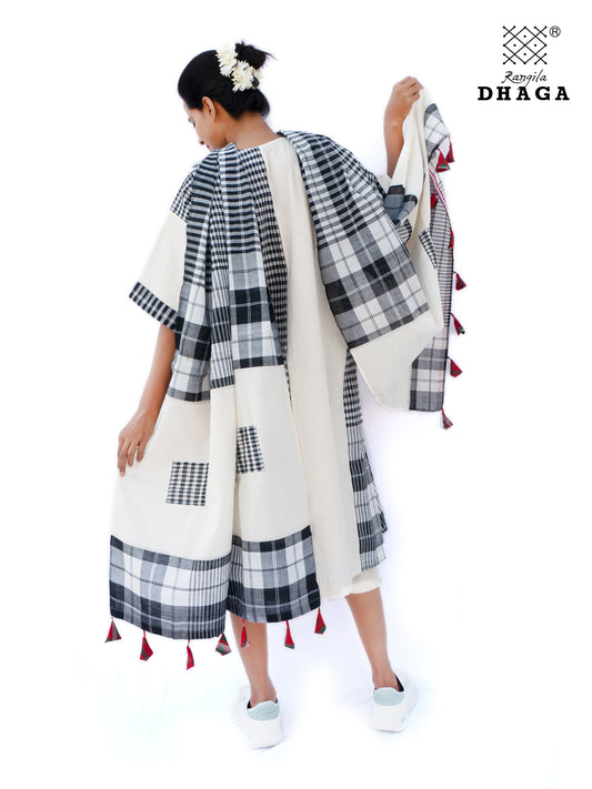 Patch work Gamcha Fashion Handloom Cotton Dupatta ( Black & White) DP12