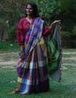 Handloom Patchwork Gamcha Saree in Multicolor Pallu with Tassels GS125