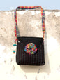 Handcrafted Gamcha Sling Bag in Black with Multicolor Fabric Flower | Rangila Dhaga  SL27
