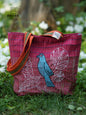 Red Hand Embroidered Gamcha Pakhi Tote Bag with Hand Embroidered Handle  Bag110