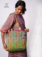Hand-Embroidered Cotton Gamcha Tote Bag | Multicolor Artisan Shoulder Tote with Zip Closure & Multiple Pockets  114
