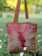 Red Hand Embroidered Gamcha Pakhi Tote Bag with Hand Embroidered Handle  Bag103